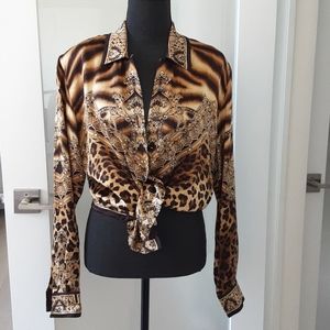 NWOT Escada by Margaretha Ley Silk Gold Print Blouse